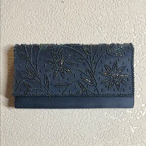 Sophisticated Blue Floral Embroidered Clutch